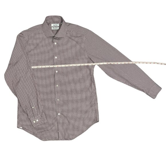 Calvin Klein Men's Button Down Shirt Sz M,15.5 32/33 Burgundy Checkered Non Iron - Picture 4 of 10